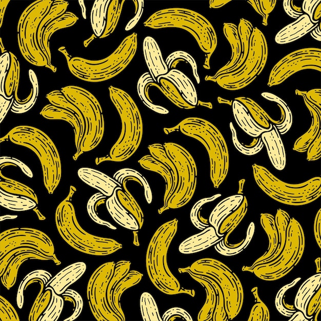 Modello unico di frutta banana in stile vintage doodle.