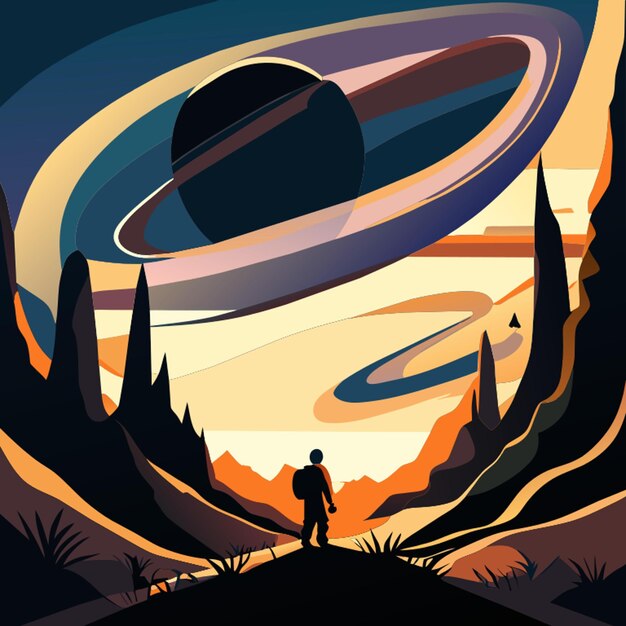 Vector a single person wandering and searching around the universe vector illustration