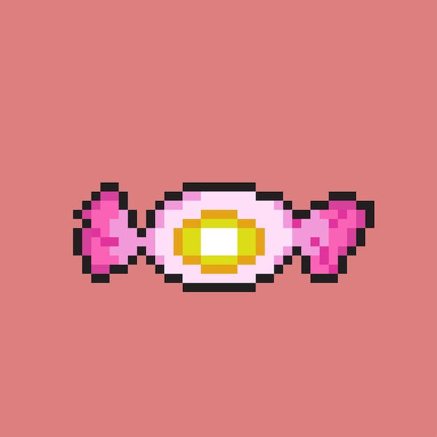 single pink candy in pixel art style