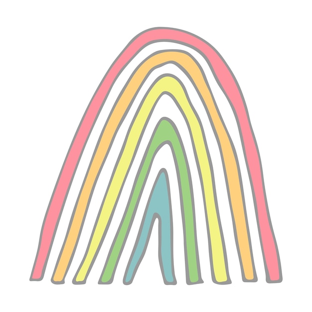 Illustrazione del doodle arcobaleno singolo clipart disegnato a mano per il design della carta