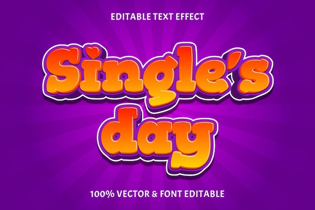 Single's day bewerkbare teksteffect kleur oranje paars 3 dimensie komische stijl