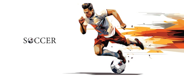 Vector single soccer player in action with soccer ball on white background