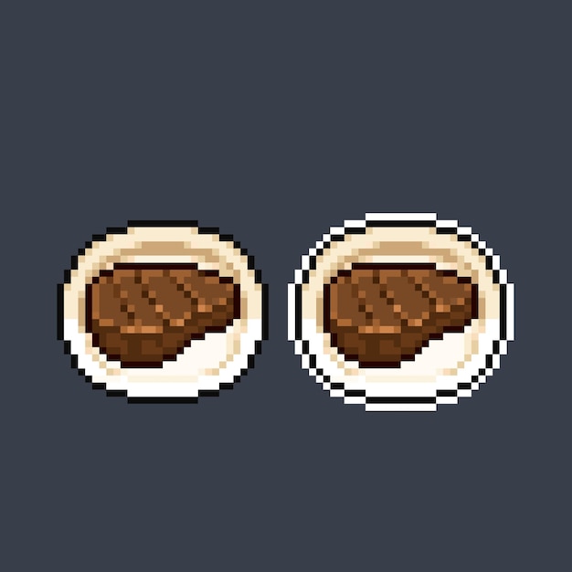 single steak on a plate in pixel art style