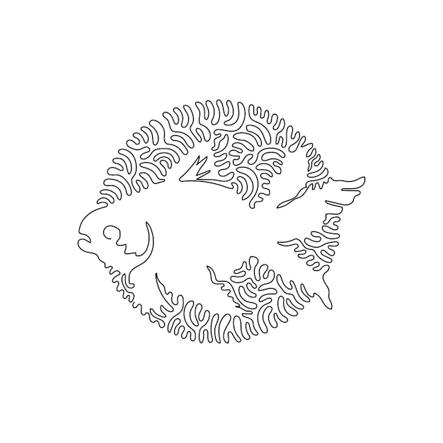 Single swirl continuous line drawing of cute goldfish abstract art