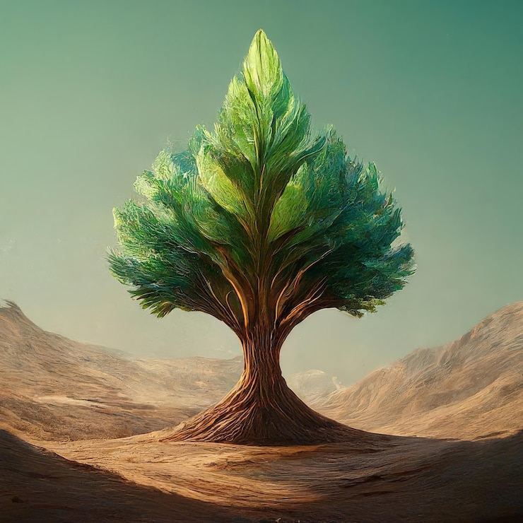 Vector a single tree in a deserta single tree in a desert