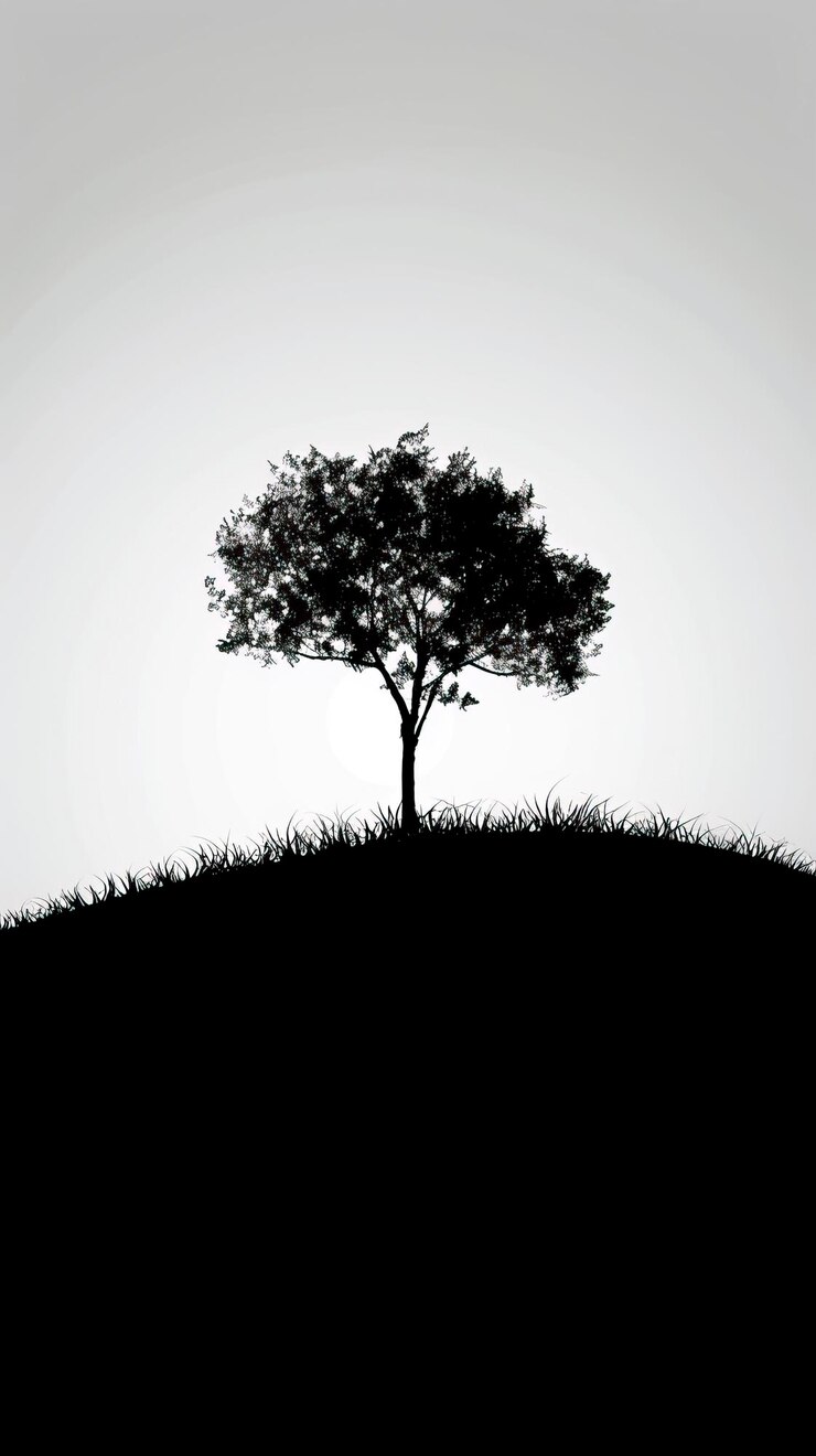 Vector a single tree on a hill silhouette illustration