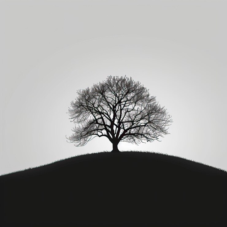 Vector a single tree on a hill silhouette illustration