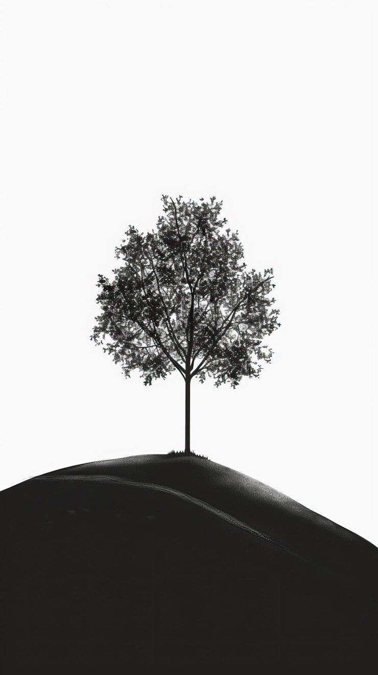 Vector a single tree on a hill silhouette illustration