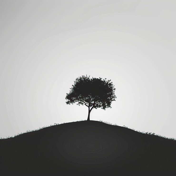 Vector a single tree on a hill silhouette illustration