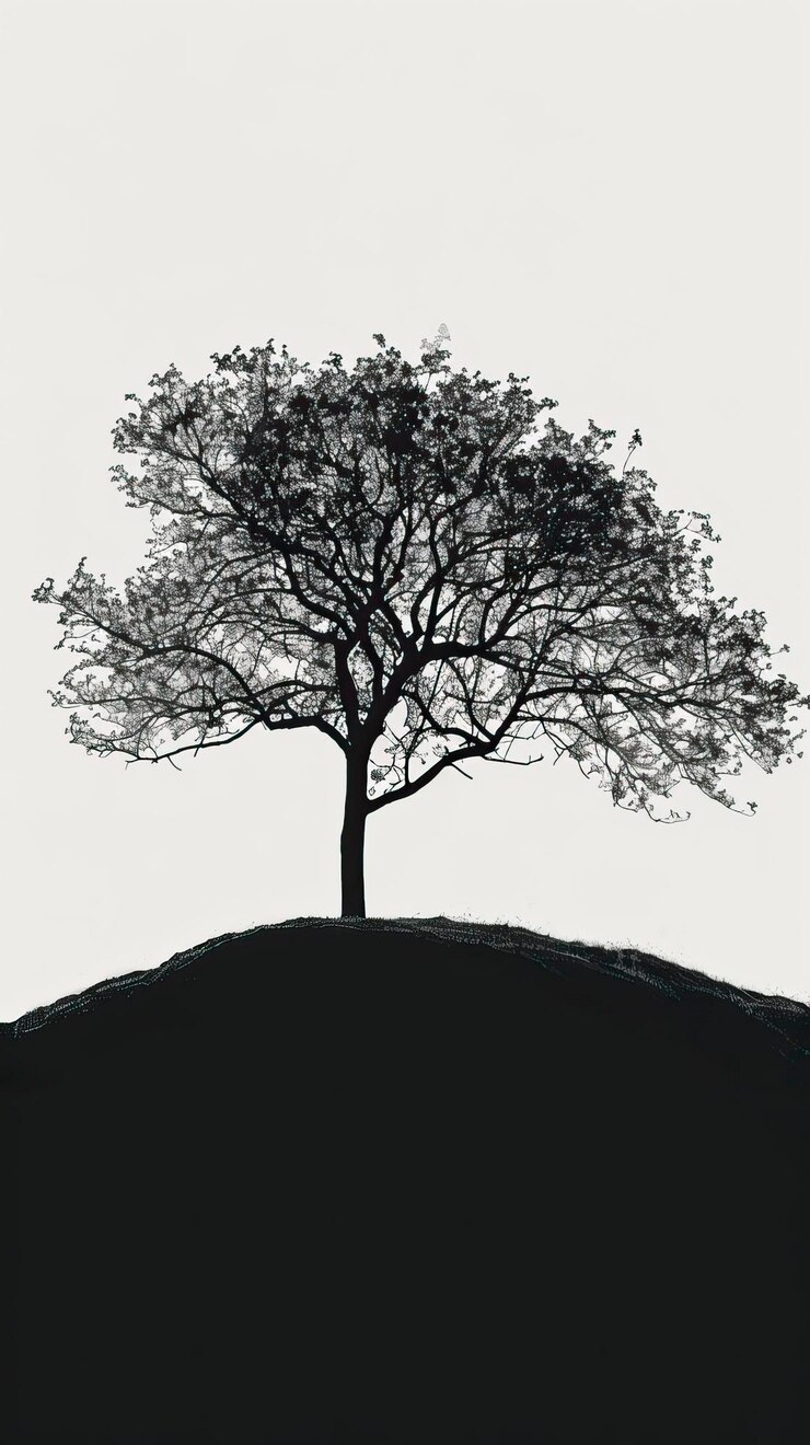 Vector a single tree on a hill silhouette illustration