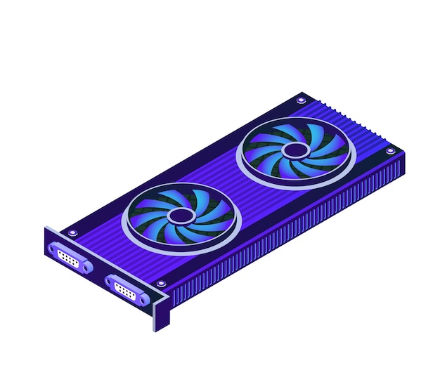 Vector single video card of digital technology video electronic equipment high-tech industry business. the component of isometric graphics component.