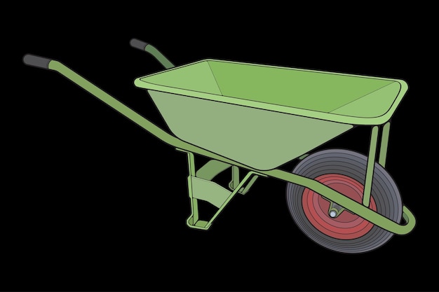 Vector single wheel barrow vector fullcolor trolley fullcolor vector illustration isolated on black background wheel barrow outline illustration