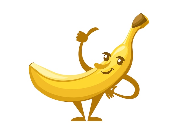 Single yellow banana edible tropical fruit berry cartoon character design mascot illustration