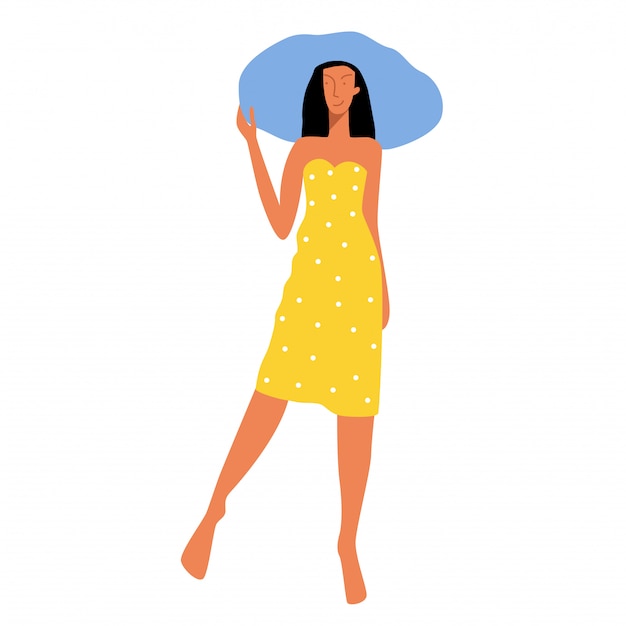 Vector single young girl with hat summer character