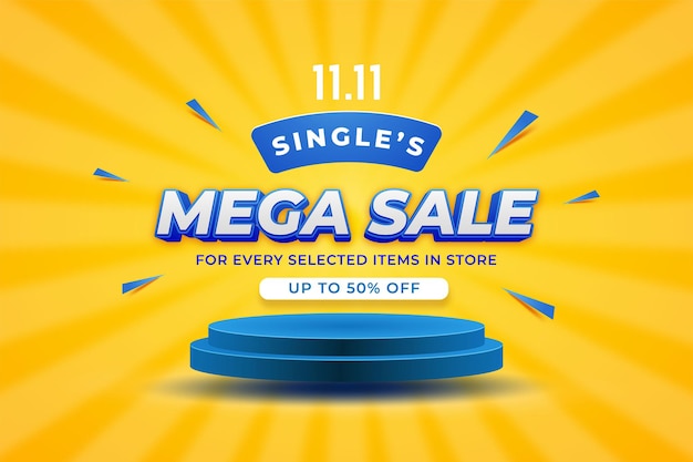 Singles day template with 3d podium and yellow background