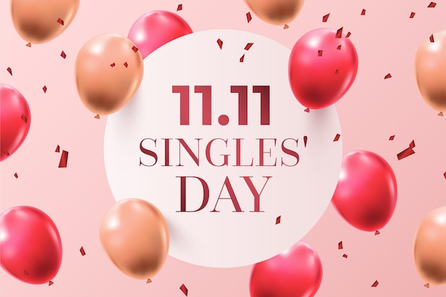 Vector singles day wallpaper with realistic balloons