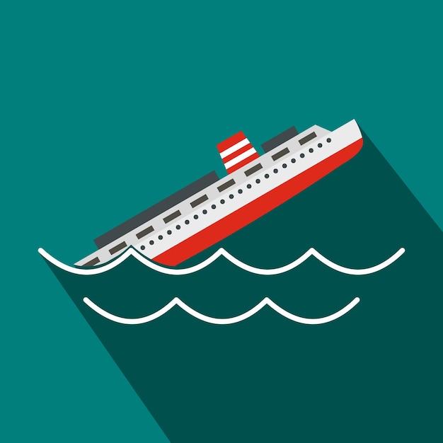 Vector sinking ship icon in flat style on a blue background