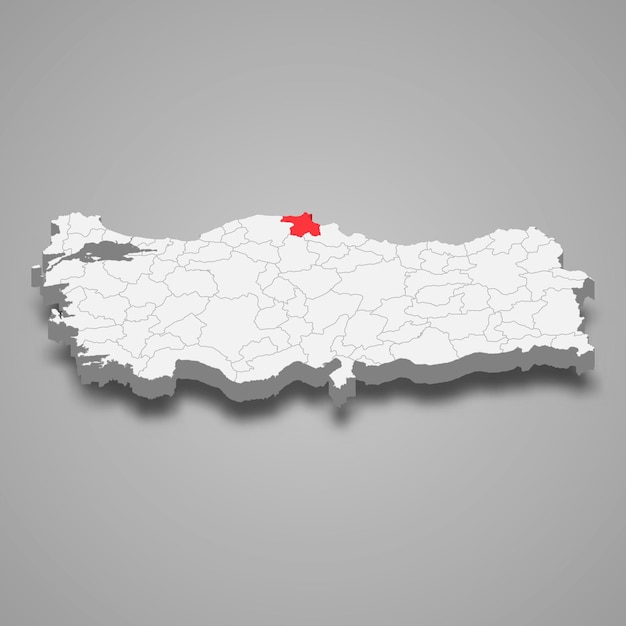 Sinop region location within turkey 3d map