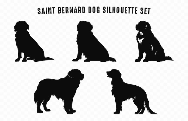 Sint Bernard hond silhouetten vector set silhouet van honden fokken zwarte clipart