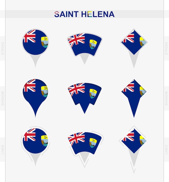 Sint-Helena vlag set locatie pin iconen van Sint-Helena vlag