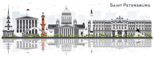 Vector sint-petersburg rusland skyline met grijze gebouwen geïsoleerd op een witte achtergrond. vectorillustratie. zakelijke reizen en toerisme concept. sint-petersburg stadsgezicht met monumenten.