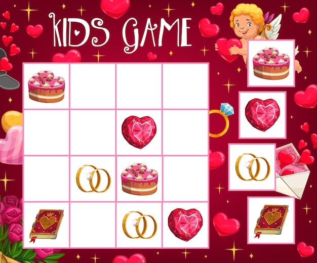 Sint valentijn kruiswoordraadsel spel met liefdesymbolen