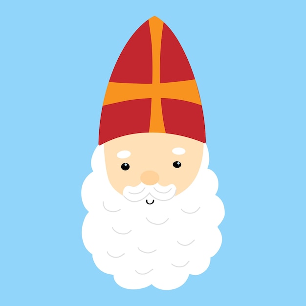 Sinterklaas of Sinterklaas schattig doodle portret vectorillustratie van St Nick hoofd met hoed