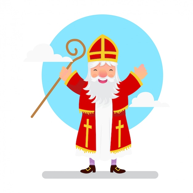 Sinterklaas staat en houdt een magische stok in zijn hand
