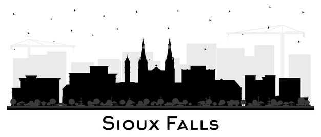 Силуэт горизонта города Су-Фолс, Южная Дакота, с черными зданиями, изолированными на белом векторе Иллюстрация Су-Фолс, США, городской пейзаж с достопримечательностями