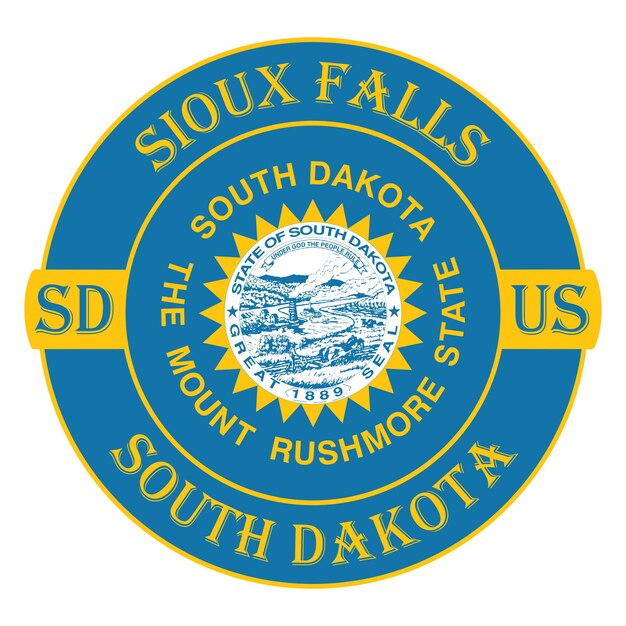 Sioux Falls South Dakota Vlag Usa Reizen Souvenir Zegel Stempel Badge Sticker Logo Vector Illustratie