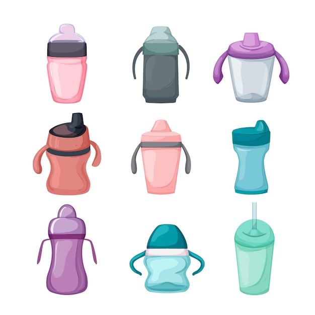 Sippy cup set cartoon vector illustration