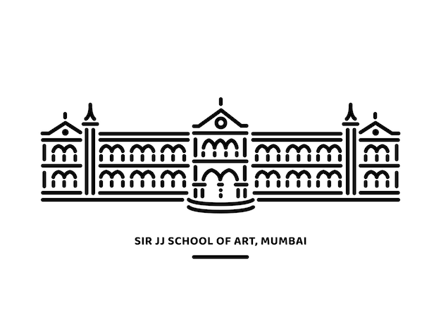 Sir Jj School Of Art Mumbai 빌딩 터 라인 일러스트레이션