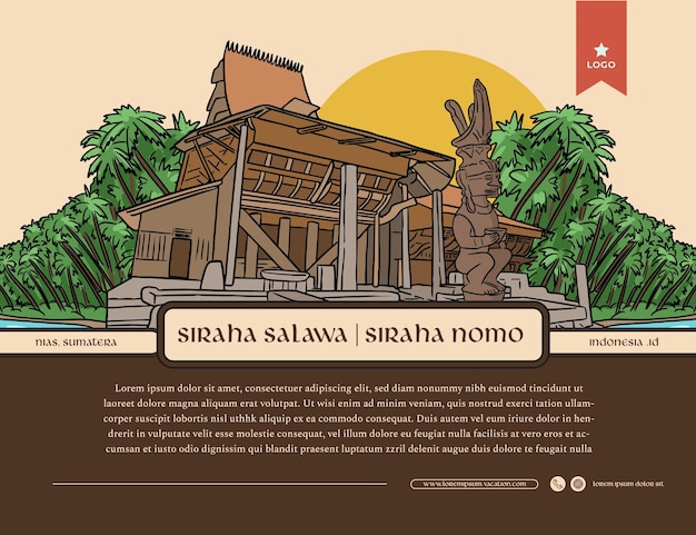 Siraha salawa traditional house of nias sumatera indonesia handrawn illustration