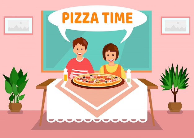 Vector sister, brother having dinner at home illustration