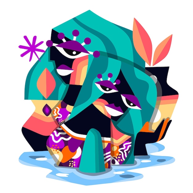 Vector sisters love cubism illustration