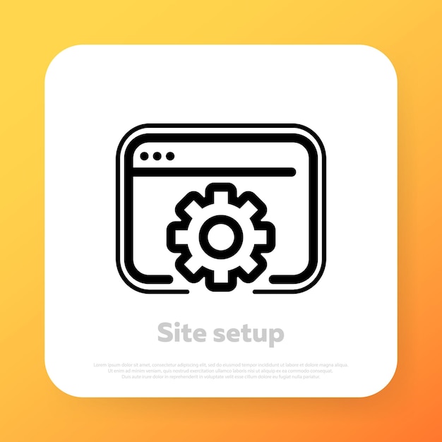 사이트 설정 라인 기호입니다. 컴퓨터 수리 서비스. 방문 페이지. 비즈니스 및 광고에 대 한 벡터 라인 아이콘