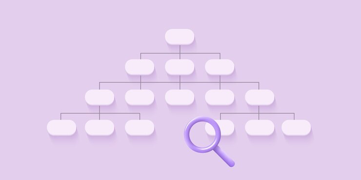 Vector sitemap 3d icon with magnifier architecture site concept