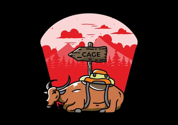 Vector sitting buffalo animal vector illustration badge design