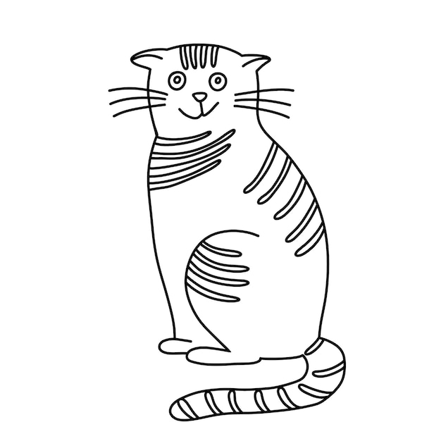 Sitting cat in doodle style Hand drawn vector illustration Isolated black outline