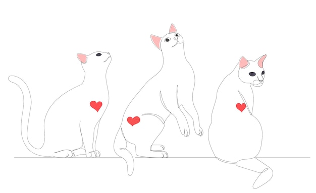 座っている猫は、1つの連続した線、ベクトル、孤立した描画をスケッチします