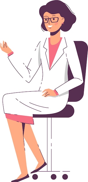 Sitting Doctor Woman in Line Art Style