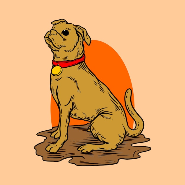Vector sitting dog hand drawing style