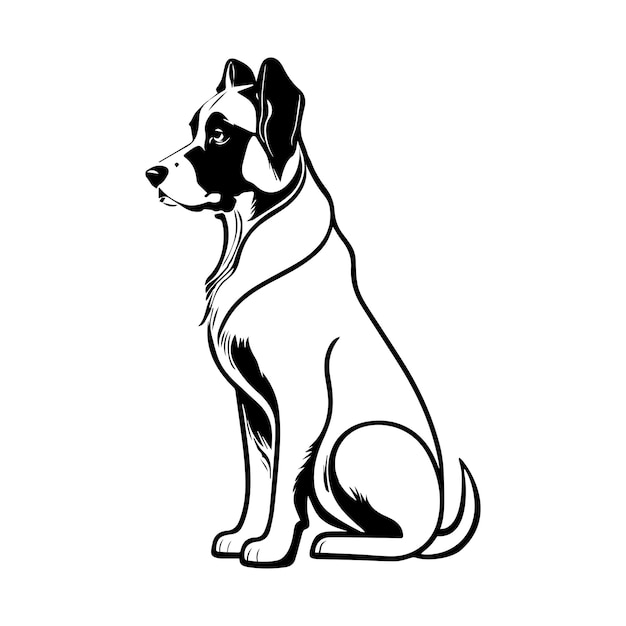 白い背景に分離された座っている犬黒と白のクリップアート ベクトル イラスト