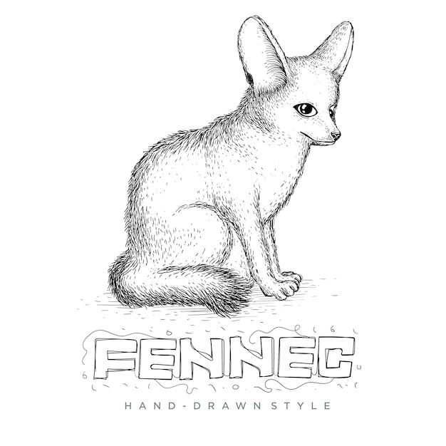 Sitting fennec, hand drawn animal illustration