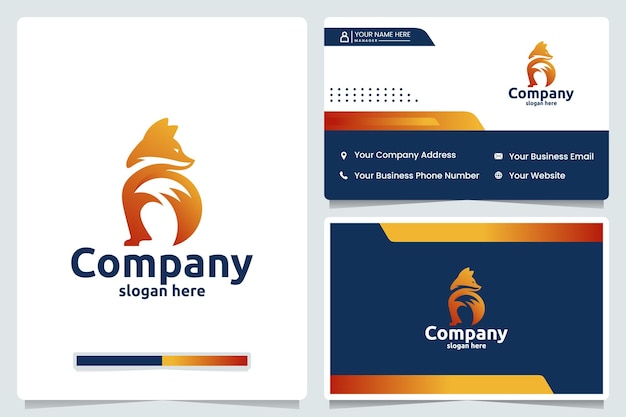 Sitting fox ,color gradient, logo design and business card