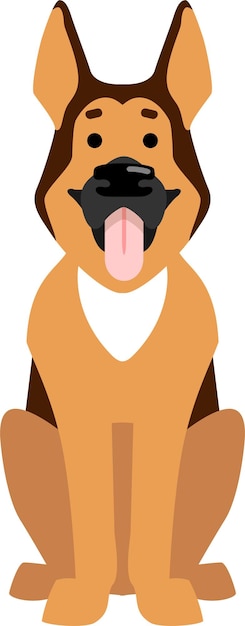 Vector sitting german shepherd dog front view in flat style
