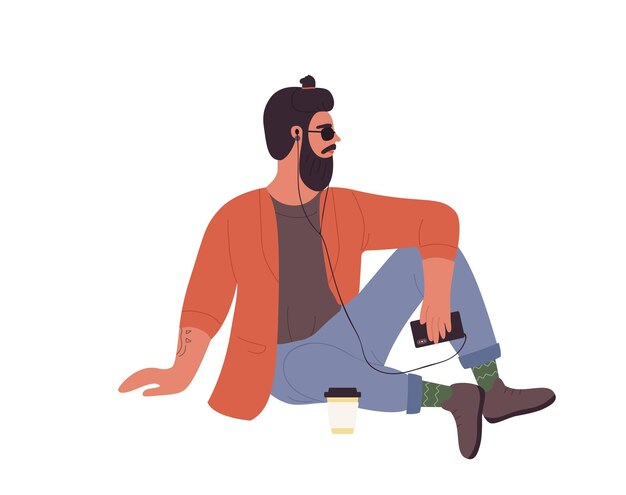 Vector sitting hipster man in model pose