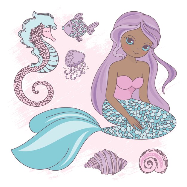 Sitting mermaid princess sea animal