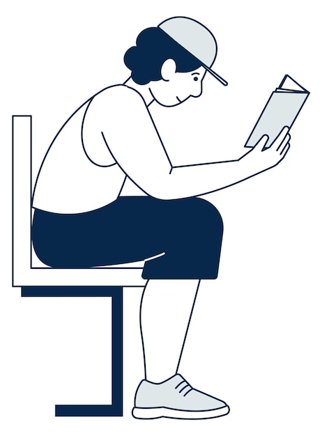 Sitting person reading interesting book smart person