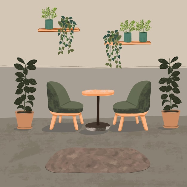 Sitting space with indoor plant decoration